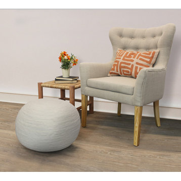 Ellie Round Pouf in Ivory Wool With Polyester Filling