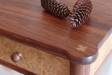Walnut and burr oak writing table