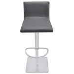 Armen Living - Crystal Swivel Bar Stool, Adjustable, Brushed Stainless Steel, Gray - The Crystal Collection is one Armen Living collection that is sure to be the most intricate furniture piece in your home. Transforming the feel of your dining, living or bar from a mere home space to chic bar-lounge feel, the Crystal adjustable barstool comes in a rich Gray faux leather upholstery and finished with a complex Gray walnut veneer wood back panel on a sleek brushed stainless steel hydraulic adjustable square base, with a foot rest for stylish comfort. The Crystal metal barstool can be used in home bar setting and great for entertaining in your home.
