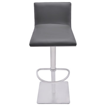 Crystal Swivel Bar Stool, Adjustable, Brushed Stainless Steel, Gray