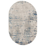 Nourison - Nourison Quarry 6' x 9' Oval Ivory Grey Blue Modern Indoor Rug - Invite movement and depth to your space with this blue and grey abstract rug from the Quarry Collection. Pools of neutral colors tie together the various elements of your room without being overpowering, while the low-profile construction lays flat quickly and does not shed. Made from a softly textured blend of polypropylene and polyester yarns designed to hide dirt and the regular wear of family life. Choose from a variety of shapes and sizes to decorate any space including the living room, hallway, entryway, dining room, and kitchen.