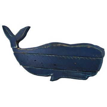 Great Blue Whale Slatted Wood Wall Plaque 31.5 Inches