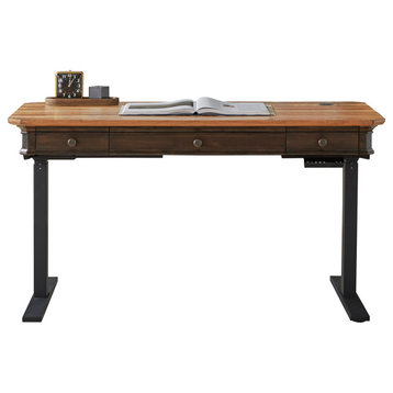 Executive Electric Sit/Stand Desk With Solid Plank Top, Brown