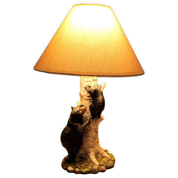 Black Bear and Cub Birch Tree Table Lamp With Shade