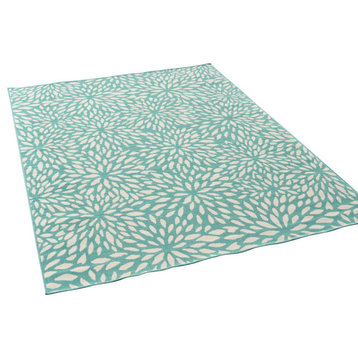 GDF Studio Xenia Outdoor Floral  Area Rug, Blue and Ivory, 8'x11'