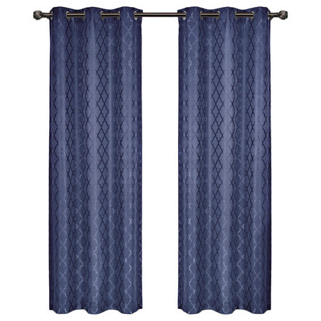 Willow Thermal Blackout Curtains, Set of 2, Navy, 84"x120"