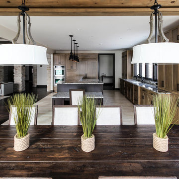 Contemporary Open Kitchen with Gray Granite
