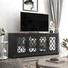Heron 68.2" 4 Door Wide TV Stand Fits TV's up to 75", Black With Knotty Oak