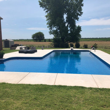 Large L Shaped Elite Polymer Vinyl Liner Pool with Blue Granite Steps