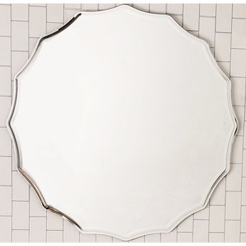 27 in. Single Round Ridge Frameless Wall Mirror with Engraved Edge