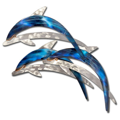 Coastal Home Decor 'Dolphins School 3' - Tropical Dolphin Art on Stainless Steel