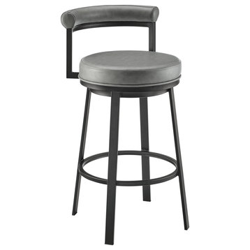 Neura Swivel Counter or Bar Stool in Black Finish and Grey Faux Leather