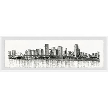 "Panoramic City Skyline" Framed Painting Print, 30x10