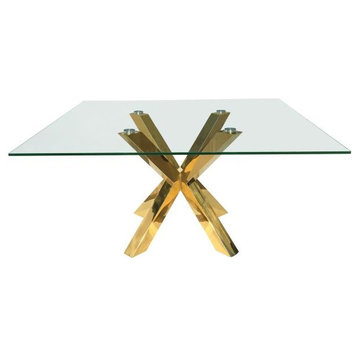 60" Square Clear Glass Top Table With Gold Base