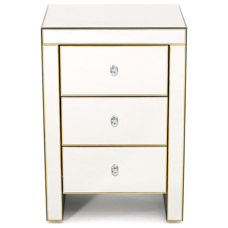 GDF Studio Langley Mirrored 3 Drawer Side Table