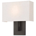 Livex Lighting - Livex Lighting Hayworth Bronze Light ADA Wall Sconce - Raise the style bar with a designer wall sconce in a handsome and versatile contemporary manner. This one light wall sconce comes in a bronze finish with a rectangular oatmeal fabric hardback shade.