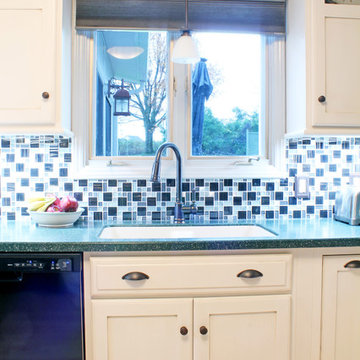 White Contemporary Maple Kitchen with Green Counter Top
