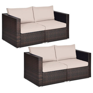 Costway 4 Pieces Rattan Patio Corner Sofa Sectional with Cushion in Beige
