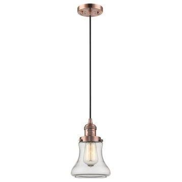 Bellmont 1-Light LED Mini Pendant, Antique Copper, Glass: Clear