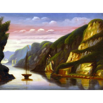 Tile Mural Lake George By Thomas Chambers Ships Mountains, 6"x8", Glossy