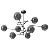 Art Deco Glass Ball LED Chandelier, Black, 8 Balls, Smoky Gray Glass, Warm Light