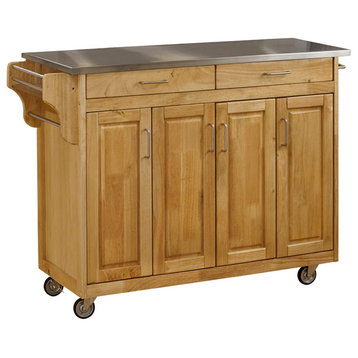 Create-a-Cart Natural 4 Door Cabinet Kitchen Cart with Stainless Steel, Stainles