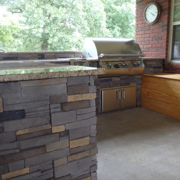 L Shaped Outdoor Kitchen With Unique Lighting