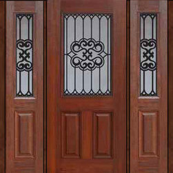 Prehung Sidelites Door 80 Fiberglass Tivoli 1/2 Lite GBG Glass - Front Doors