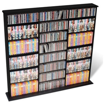 Bowery Hill Adjustable Shelves Laminated Wood Media Storage Rack in Black