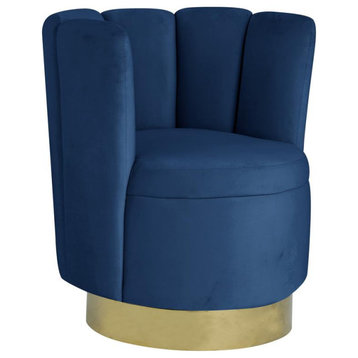 Ellis Velvet Upholstered Swivel Accent Chair In Blue Velvet