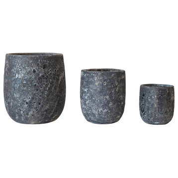 Large Textured Terra-cotta Planters, Charcoal, Set of 3