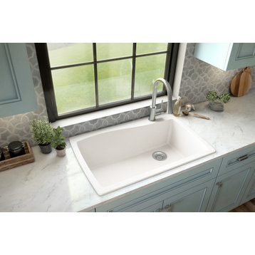 Karran Drop-In Quartz 34" 1-Hole Single Bowl Kitchen Sink, White