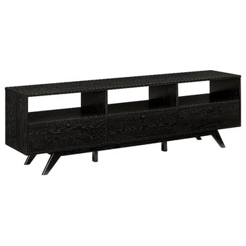 70" MCM Wood TV Stand with 3 Closed Storage and Open Storage - Black