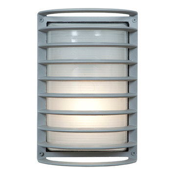 Bermuda Outdoor Bulkhead Wall-Light, 11", Ribbed Frosted Glass Shade, Satin