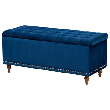 Littlemoor Navy Blue Velvet Fabric Button-Tufted Storage Ottoman Bench