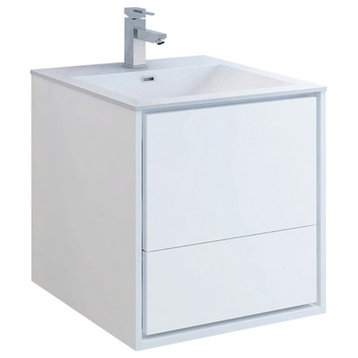Fresca Catania 24" Wall Hung Integrated Sink Bathroom Cabinet in Glossy White