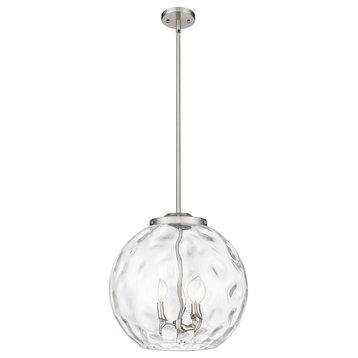 Athens Water Glass Pendant, Brushed Satin Nickel, Clear Water Glass