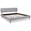 Diego Low Upholstered Platform Bed, Light Gray Polyester, King
