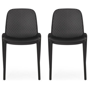 Tafton Outdoor Stacking Dining Chair, Set of 2, Black