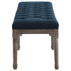 Modway Province French Vintage Fabric Upholstered Bench in Navy