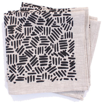 Gray and Black Wabi Sabi Linen Napkin Set, Set of 4