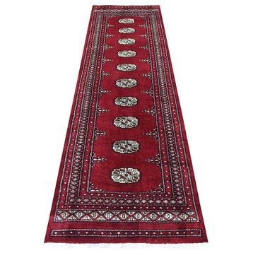 Mori Bokara Deep and Rich Red Extra Soft Wool Hand Knotted Runner Rug, 2'6"x9'1"