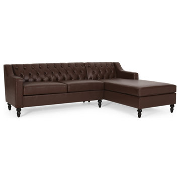 Bluewater Contemporary Tufted Chaise Sectional, Dark Brown