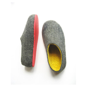 Mens Felt Slippers Yellow Charcoal Red