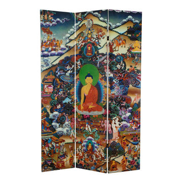 6' Tall Footprints of Enlightenment Double Sided Canvas Room Divider