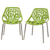 Birch Sapling Plastic Modern Dining Chairs, Set of 2, Green