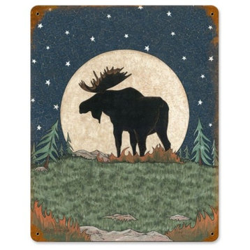 Moose Moon Metal Sign