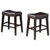 Haji Contemporary Upholstered Saddle Counter Stool with Nailhead Trim, Set of 2, Brown/Espresso, Pu