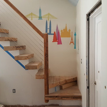 floating reclaimed wood staircase