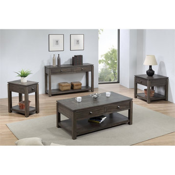 Sunset Trading Shades of Gray Wood Table Set with Drawers and Shelves in Gray